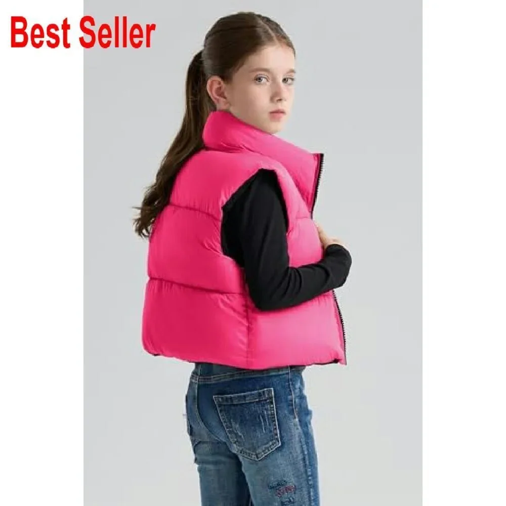 Girls Winter Puffer Vest Lightweight Water-Resistant Cropped Chic Style